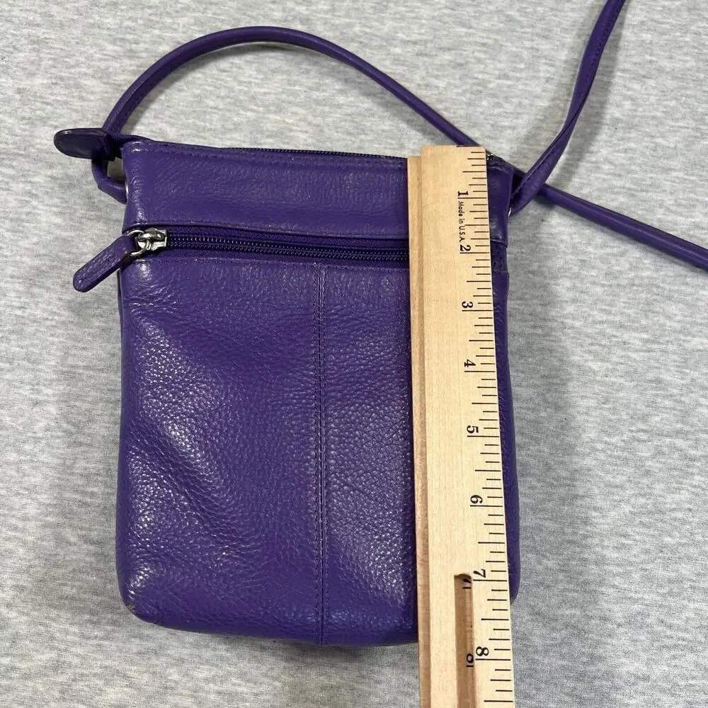ILI NY Crossbody Bag Purple‎ Pebbled Leather Leopard Lining 8